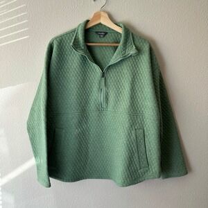 Eddie Bauer Quilted Diamond Quarter Zip Pullover Sweatshirt Green Womens XL